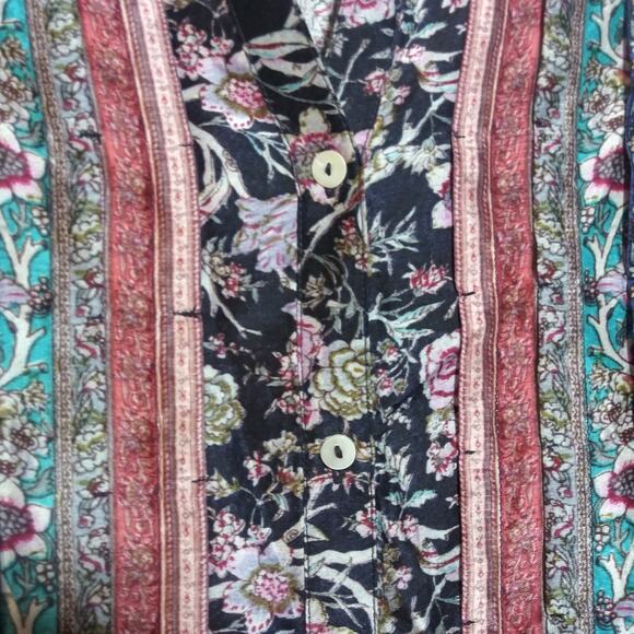 Soft Surroundings Milarepa Silk Puff Long Sleeve Floral Button Front Blouse Sz L - Picture 4 of 11